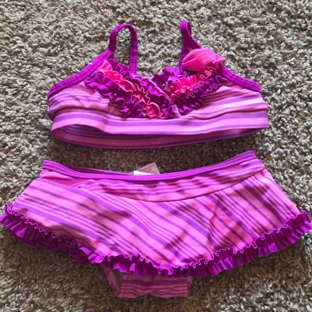 Circo Pink Purple Riffled 2 Piece Bikini Swim